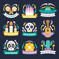 Gratis vector platte dia de muertos badges collectie