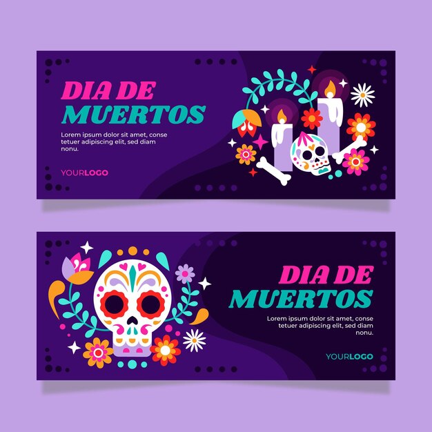 Platte dia de muertos horizontale banners set