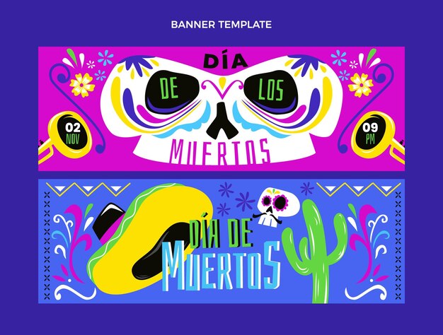 Platte dia de muertos horizontale banners set