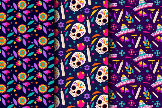 Platte dia de muertos patronen collectie