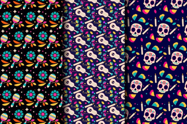 Gratis vector platte dia de muertos patronen collectie