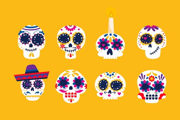 Platte dia de muertos schedels collectie