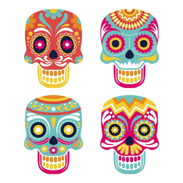 Gratis vector platte dia de muertos schedels collectie