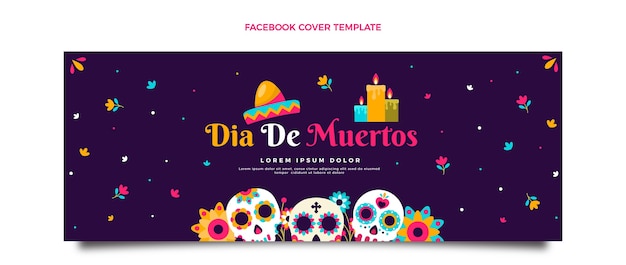 Gratis vector platte dia de muertos sociale media voorbladsjabloon