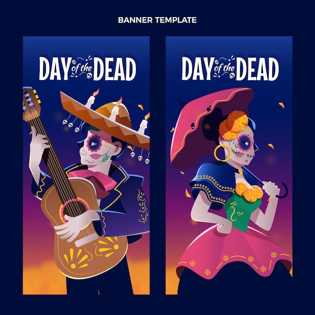 Gratis vector platte dia de muertos verticale banners set