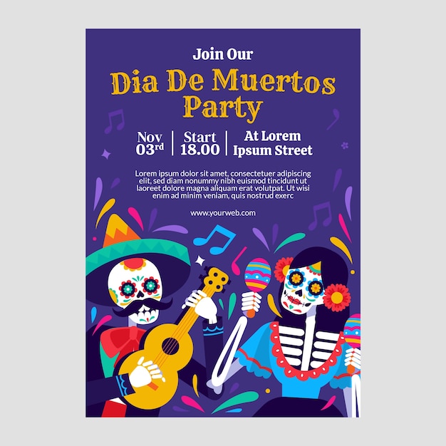 Platte dia de muertos verticale postersjabloon