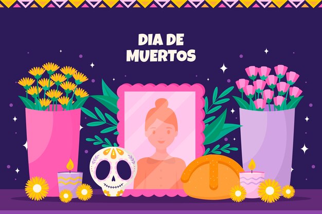 Platte dia de muertos viering achtergrond