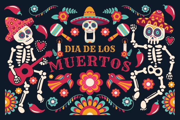 Gratis vector platte dia de muertos viering achtergrond