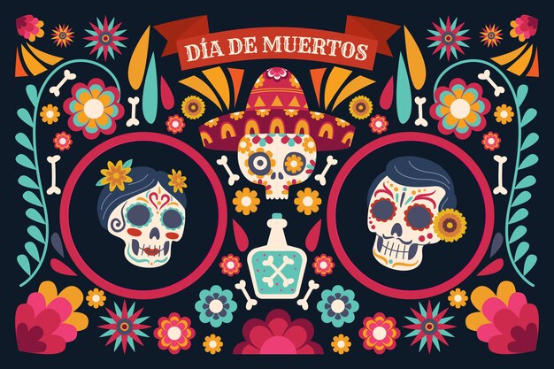 Gratis vector platte dia de muertos viering achtergrond