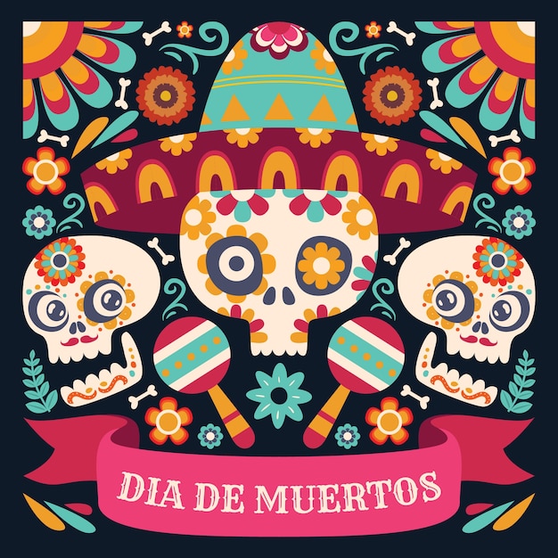 Gratis vector platte dia de muertos viering illustratie