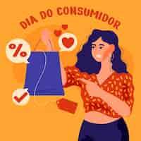 Gratis vector platte dia do consumidor illustratie in het portugees