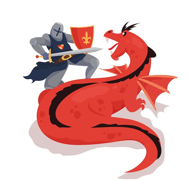 Gratis vector platte diada de sant jordi illustratie met ridder vechtende draak