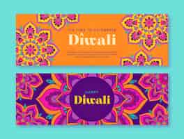 Gratis vector platte diwali festival horizontale banners set