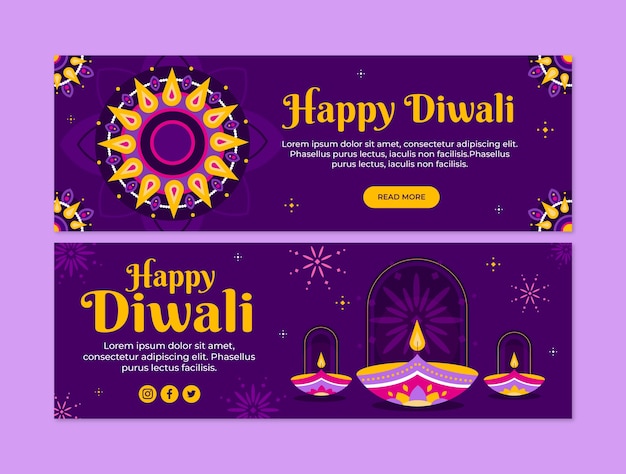 Gratis vector platte diwali horizontale banners set