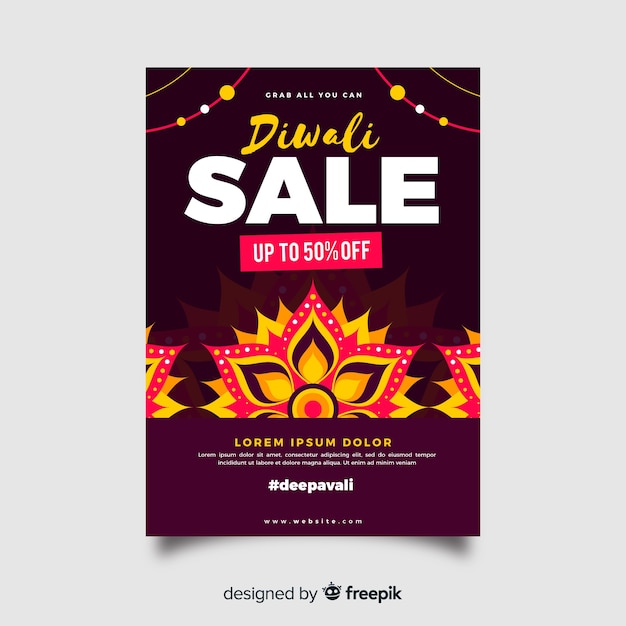 Platte diwali verkoop flyer ontwerpsjabloon