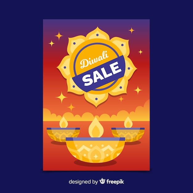 Gratis vector platte diwali verkoop flyer ontwerpsjabloon