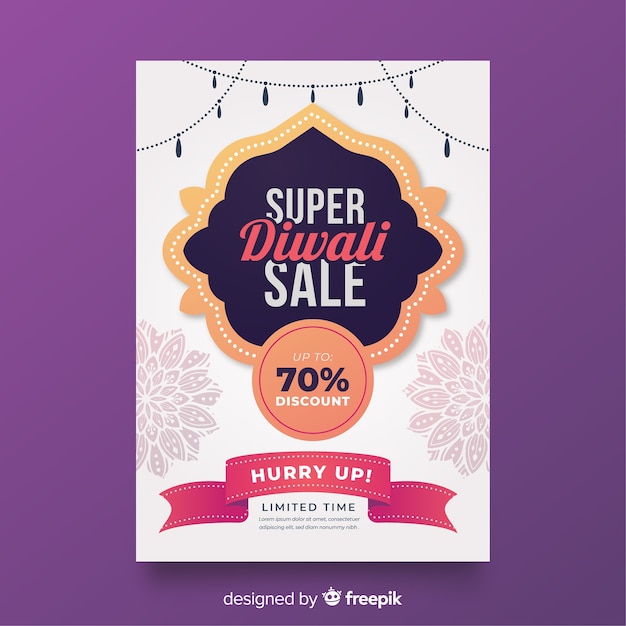 Platte diwali verkoop poster sjabloon met aanbiedingen lint