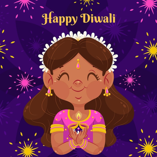 Platte diwali vrouw illustratie