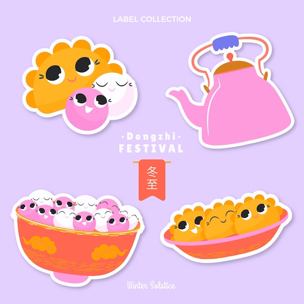 Gratis vector platte dongzhi festivallabels collectie