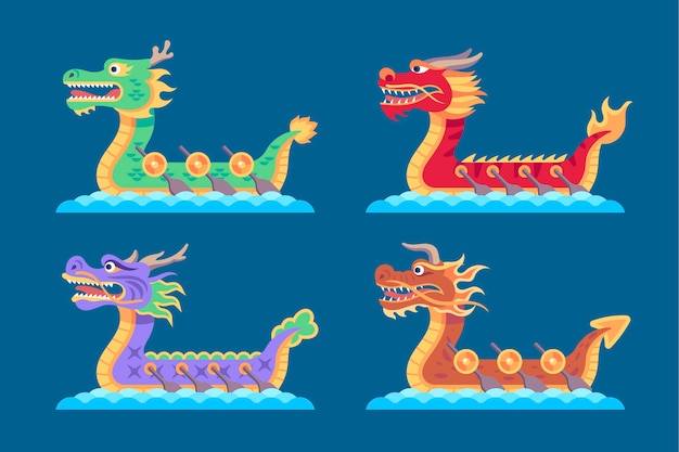 Gratis vector platte drakenbootcollectie