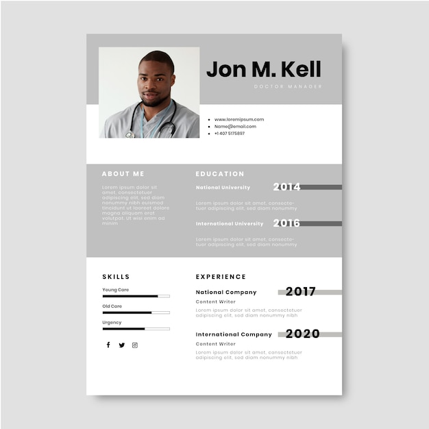 Gratis vector platte eenvoudige jon verpleegster cv-sjabloon