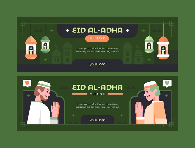 Gratis vector platte eid al-adha horizontale banners set