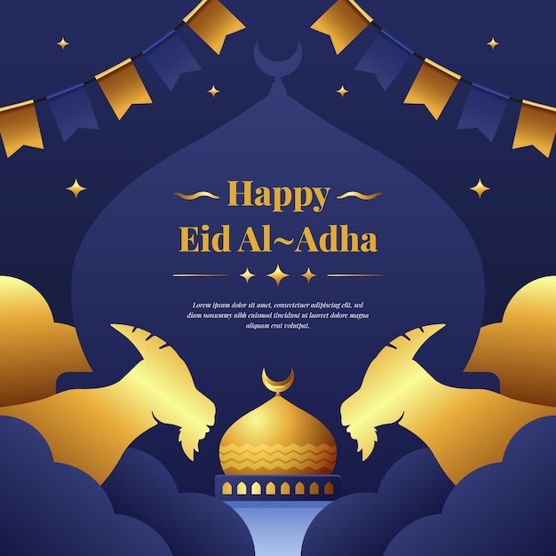 Platte eid al-adha illustratie met gouden geiten