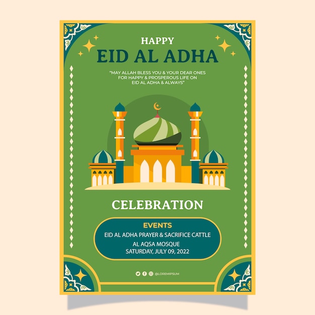 Gratis vector platte eid al-adha verticale postersjabloon