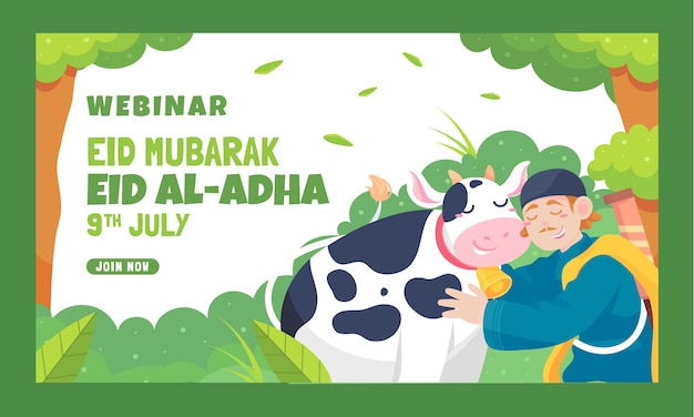 Gratis vector platte eid al-adha webinar-sjabloon