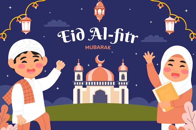 Gratis vector platte eid al-fitr achtergrond