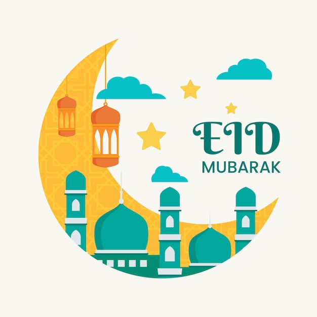 Gratis vector platte eid al-fitr illustratie