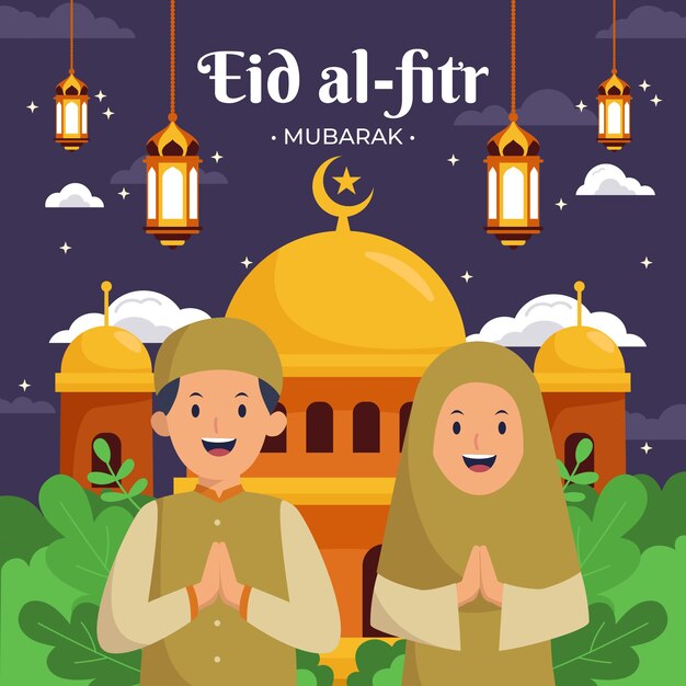 Platte eid al-fitr illustratie