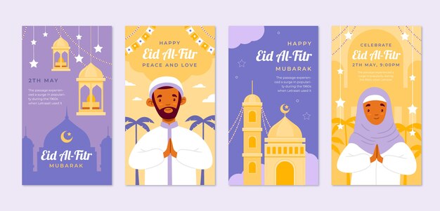 Gratis vector platte eid al-fitr instagram verhalencollectie