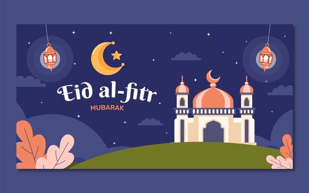 Gratis vector platte eid al-fitr social media postsjabloon