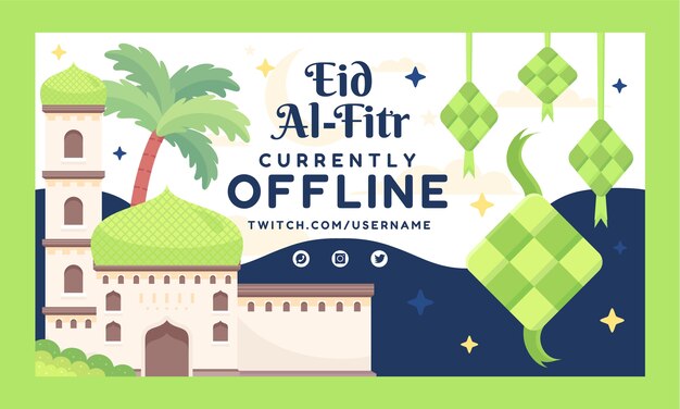 Gratis vector platte eid al-fitr twitch achtergrond