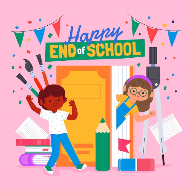 Gratis vector platte einde van school illustratie