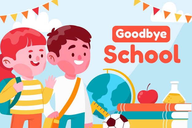 Platte einde van school illustratie