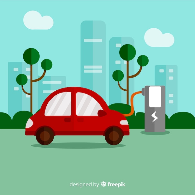 Gratis vector platte elektrische auto achtergrond