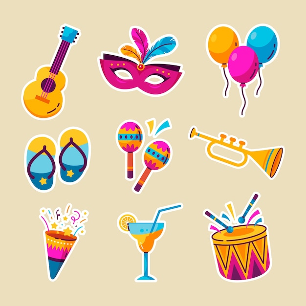 Gratis vector platte elementen collectie voor braziliaanse carnavalsviering