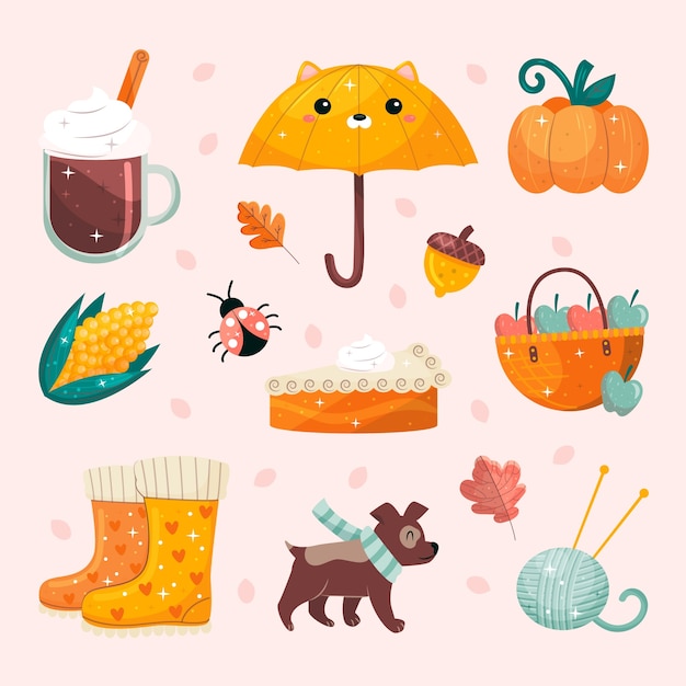 Gratis vector platte elementen collectie voor de herfst