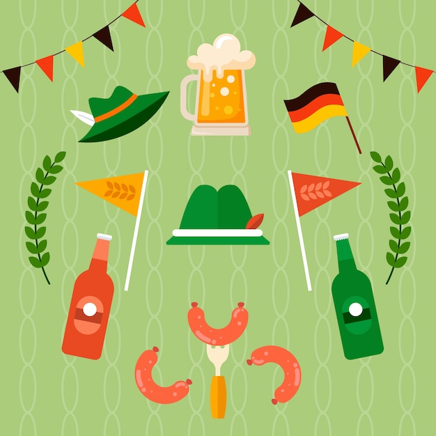 Gratis vector platte elementen collectie voor oktoberfest festival