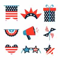 Gratis vector platte elementencollectie voor de amerikaanse viering van 4 juli