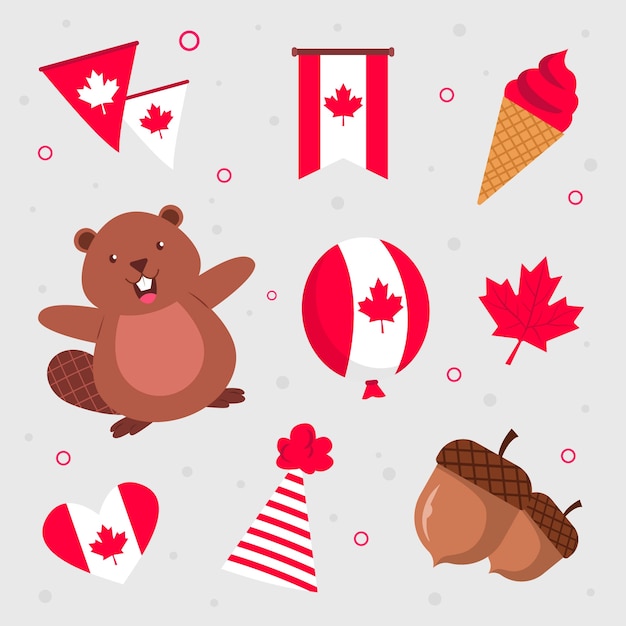 Gratis vector platte elementencollectie voor de viering van de dag van canada