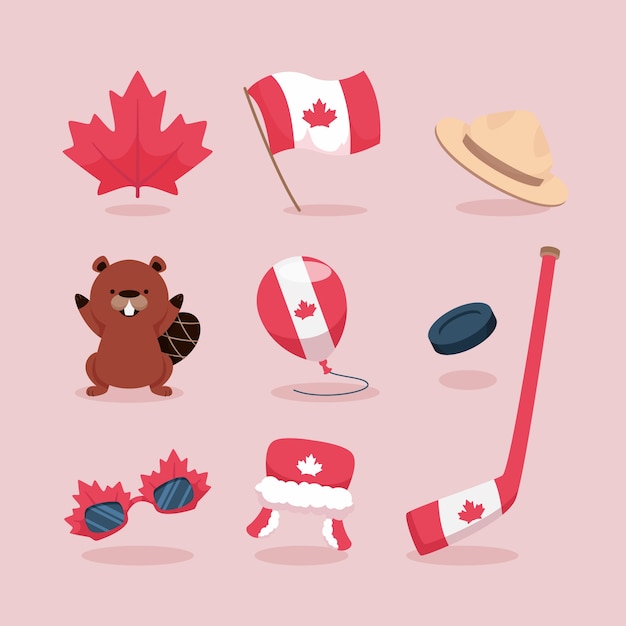 Gratis vector platte elementencollectie voor de viering van de dag van canada