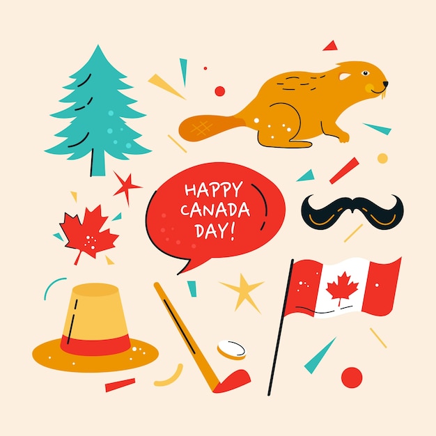 Gratis vector platte elementencollectie voor de viering van de dag van canada