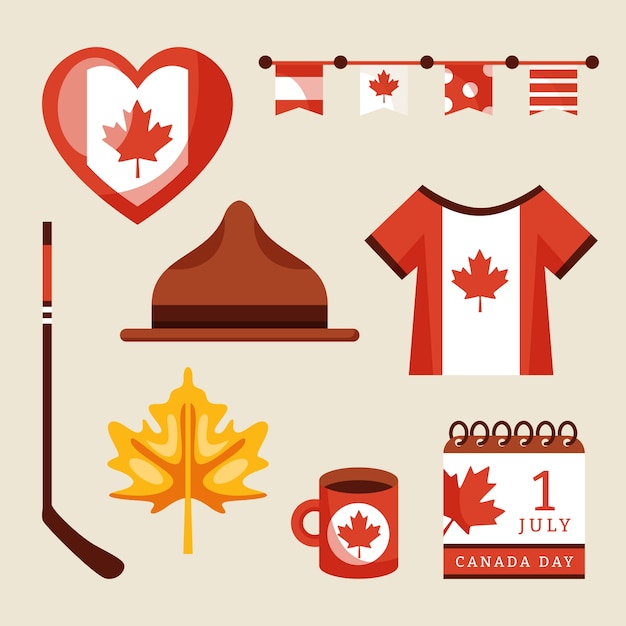 Gratis vector platte elementencollectie voor de viering van de dag van canada