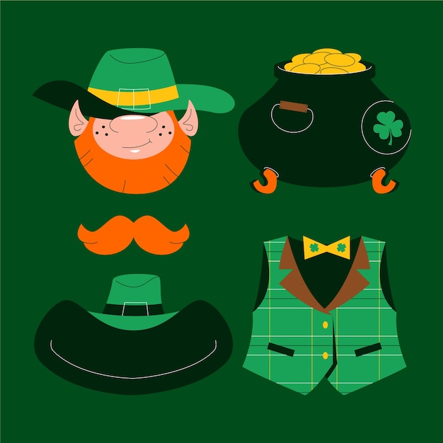 Gratis vector platte elementencollectie voor de viering van st patrick's day