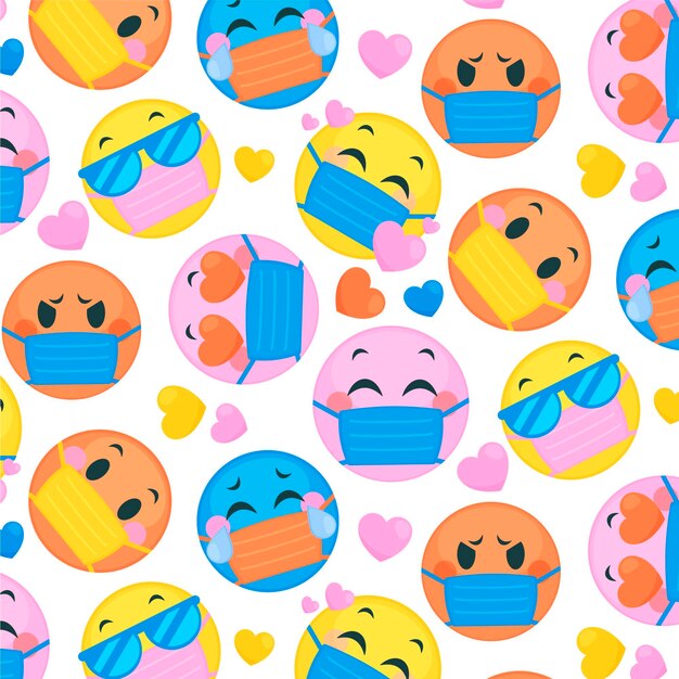 Gratis vector platte emoji met gezichtsmaskerpatroon