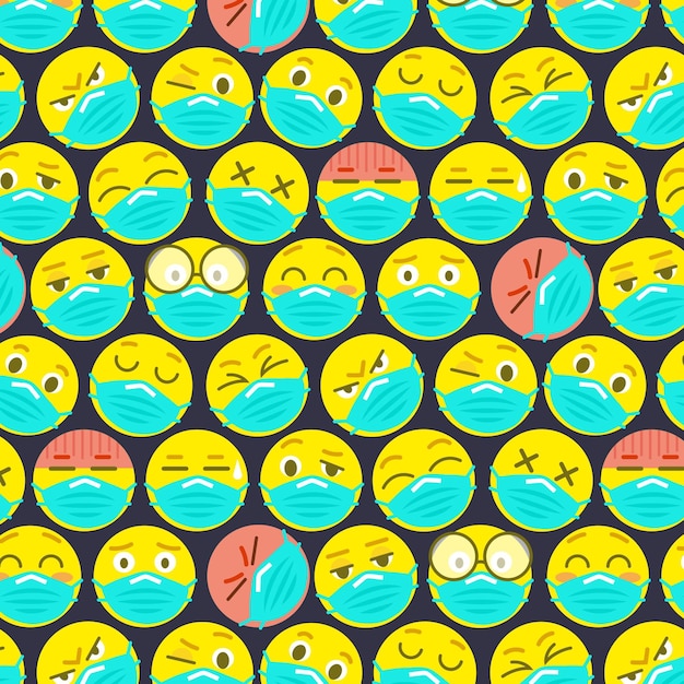 Gratis vector platte emoji met gezichtsmaskerpatroon