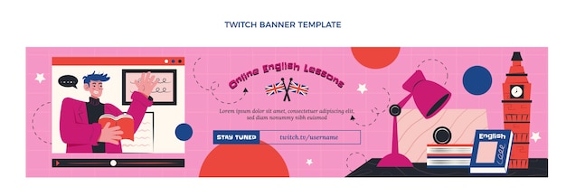 Gratis vector platte engelse lessen twitch banner